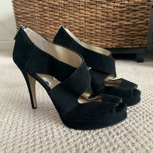 Michael Kors black suede cris cross 4” heals.